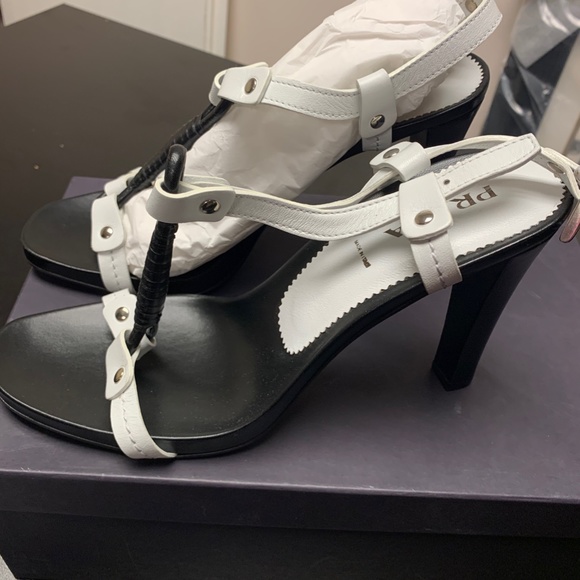 Prada Black and White Sandal Heels - Picture 3 of 5